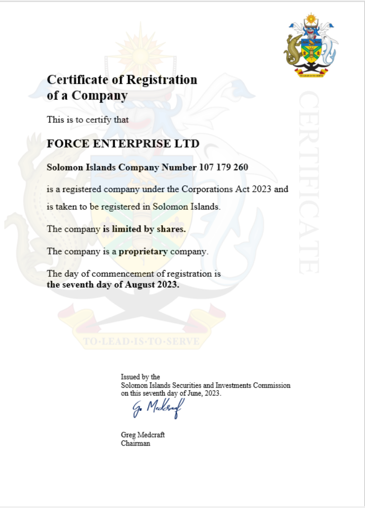 Solomon Islands business registration certificate Word and PDF template